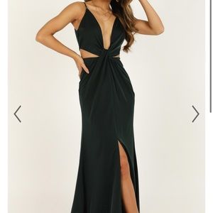 Emerald Green Satin Formal Dress